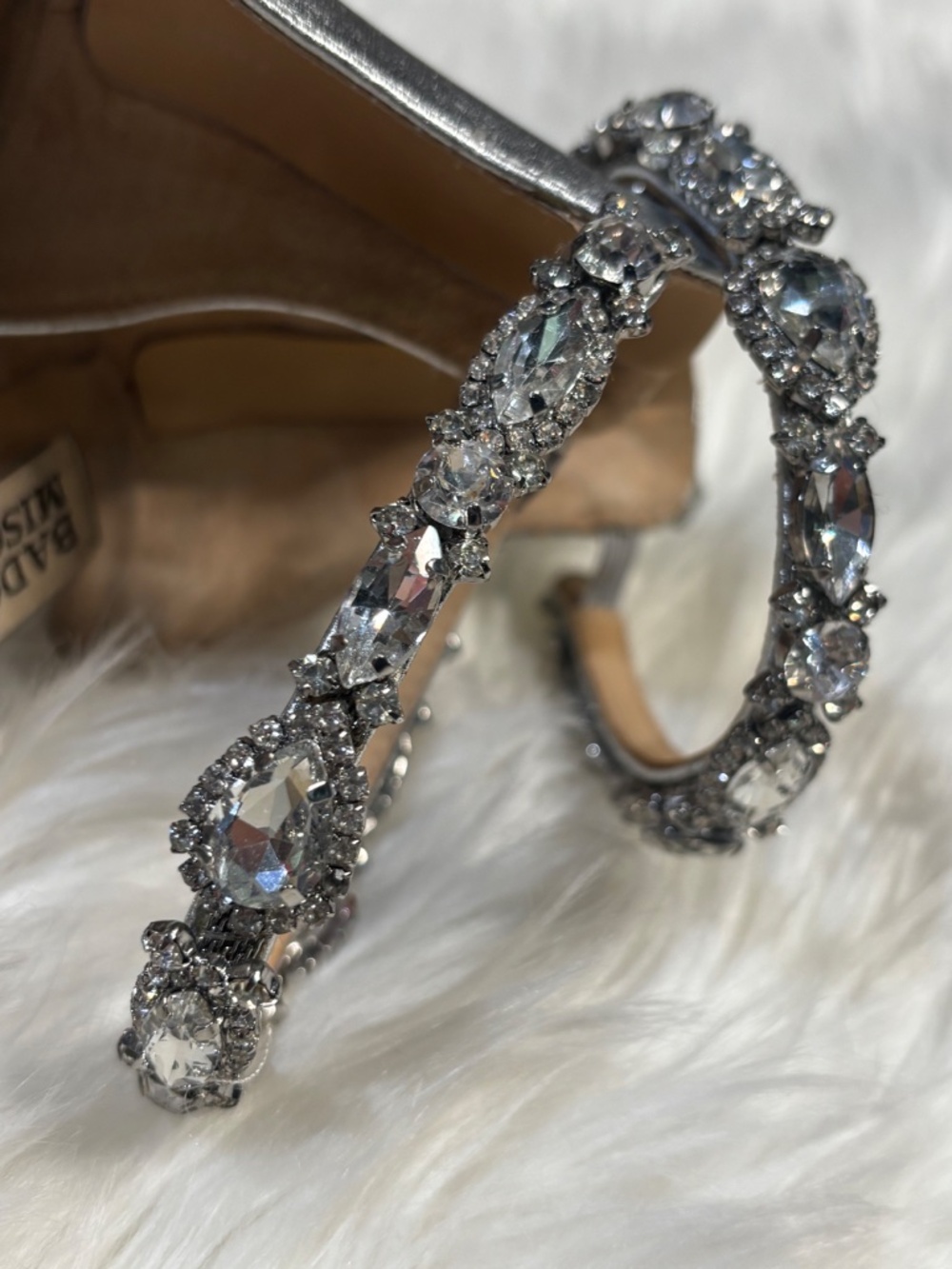 EUC [Badgley Mischka] Silver + Rhinestones Bridal Stiletto 3.5" High Heels | 7 - Picture 5 of 12